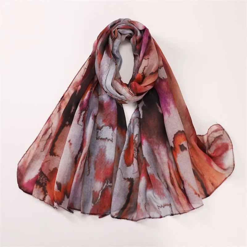 Women Muslim Hijab Watercolour Print Bohemian Styles Soft Scarf Ramadan Scarves Headscarf Shawls Turban Breathable Hijabs