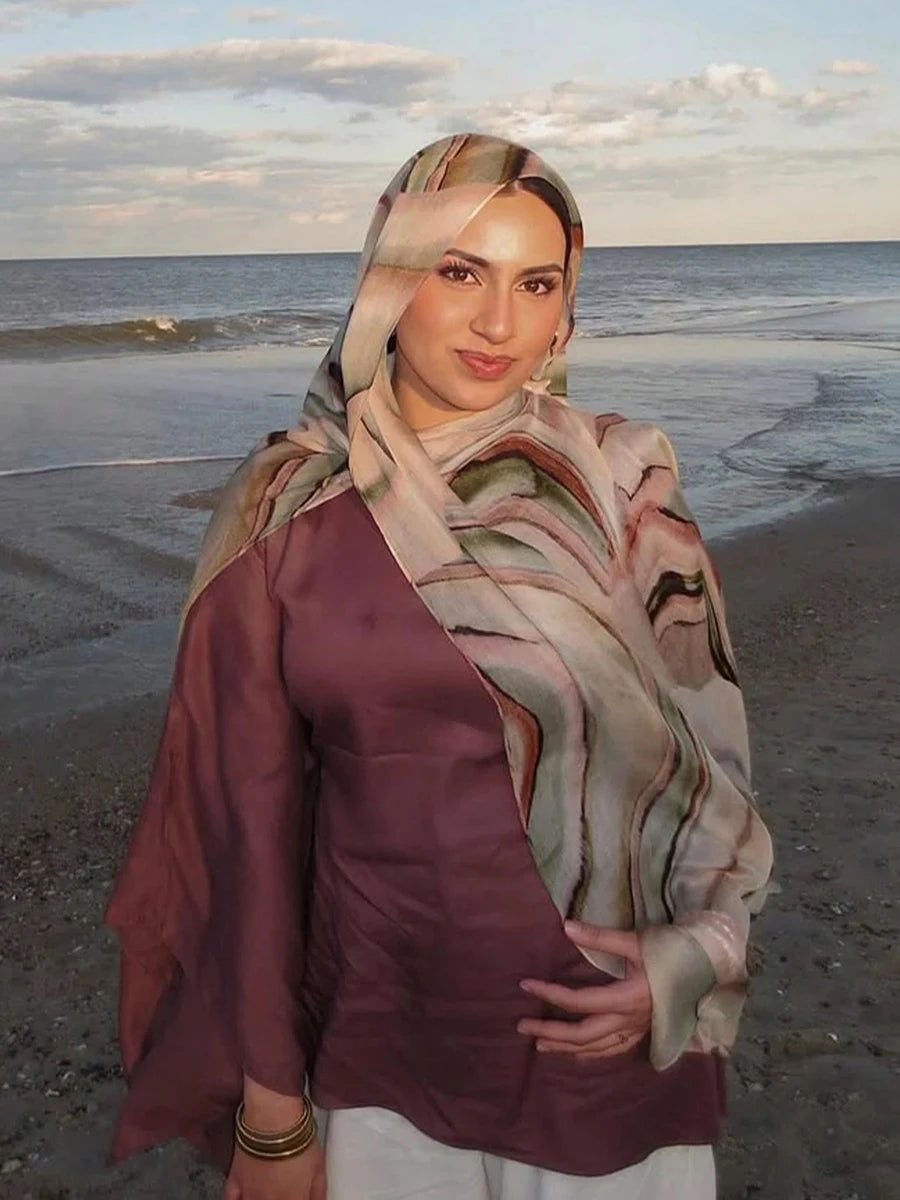 Islam Ramadan Muslim Hijabs Watercolor Print Hijab for Women Bohemian Cotton Headscarf Foulard Femme Prayer Shawl Wrap Ramadan