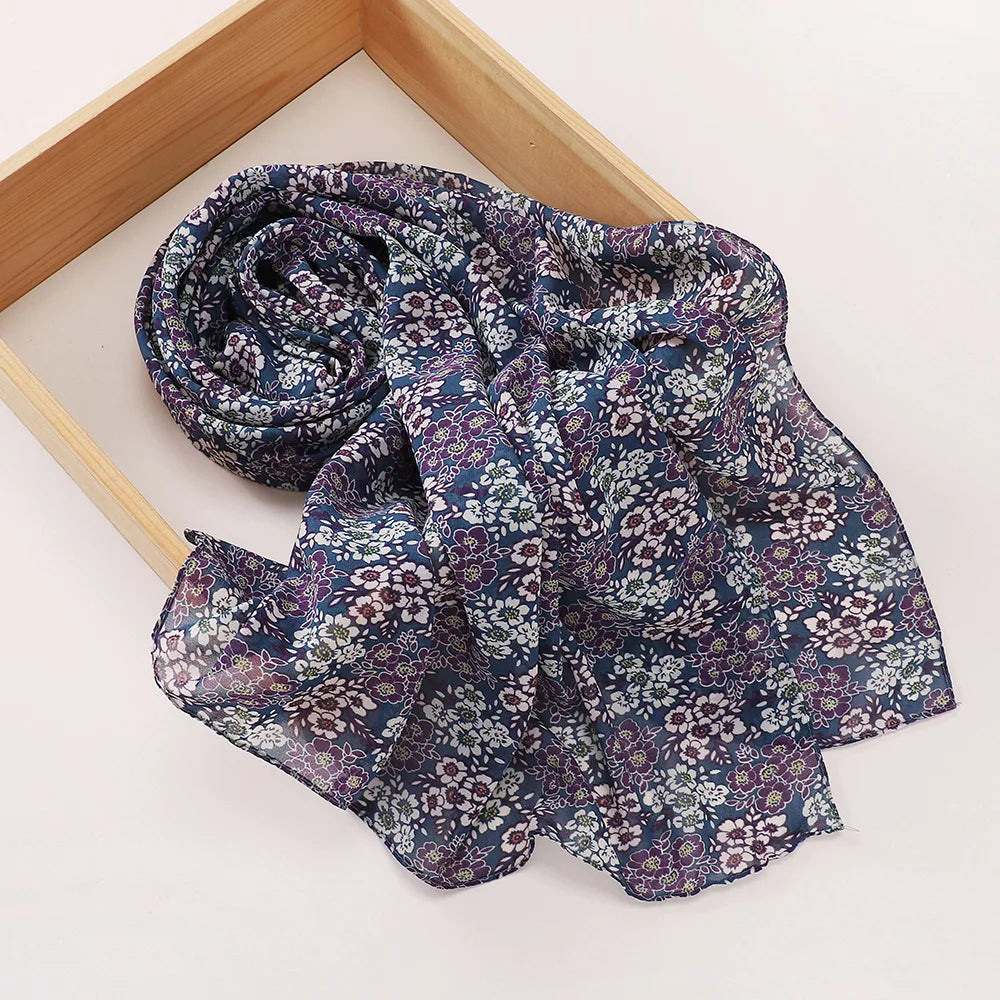 New Printed Hijabs Shawl Bubble Chiffon Hijabs Woman Design Flower Shawls Muslim Scarves Headscarf Wraps Turbans Long Scarves