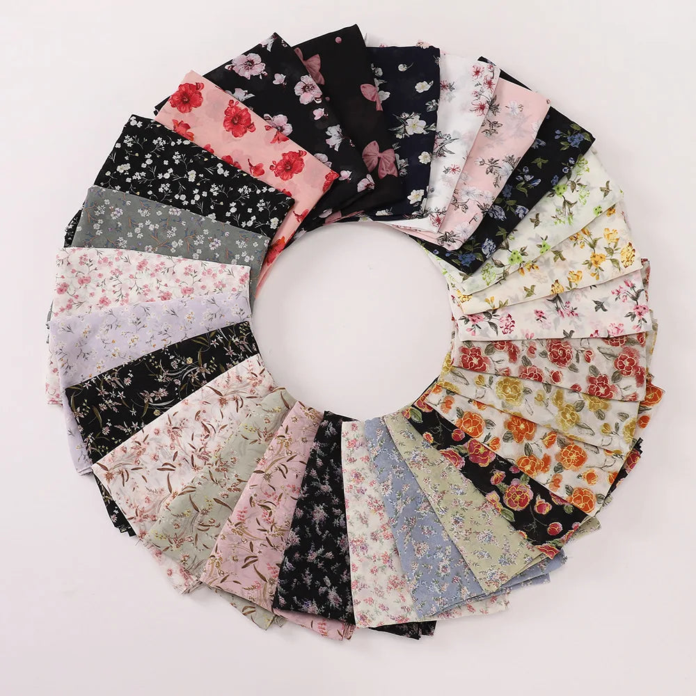 New Printed Hijabs Shawl Bubble Chiffon Hijabs Woman Design Flower Shawls Muslim Scarves Headscarf Wraps Turbans Long Scarves