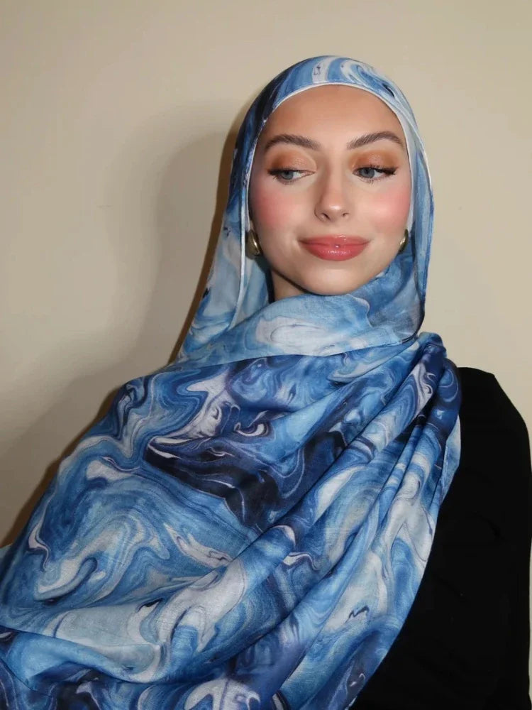 New Watercolor Hijabs for Women Floral  Print Hijab Scarf Breathable Soft Long Fashion Scarves Headscarf Paisley Muslim