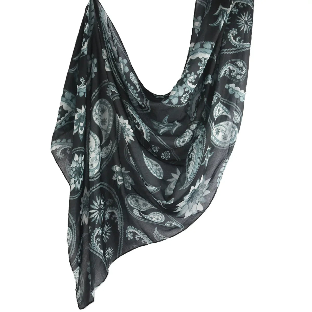 New Watercolor Hijabs for Women Floral  Print Hijab Scarf Breathable Soft Long Fashion Scarves Headscarf Paisley Muslim