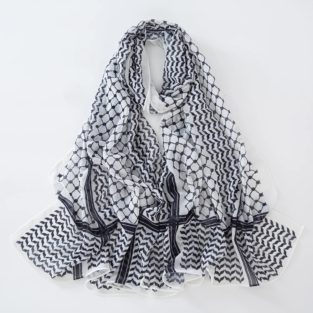 11 Color Muslim Keffiyeh Hijab Chiffon Print Shawl kufiyya Saudi Fashion Lady Soft Headwraps Geometric Style Arab kaffiyeh Scarf