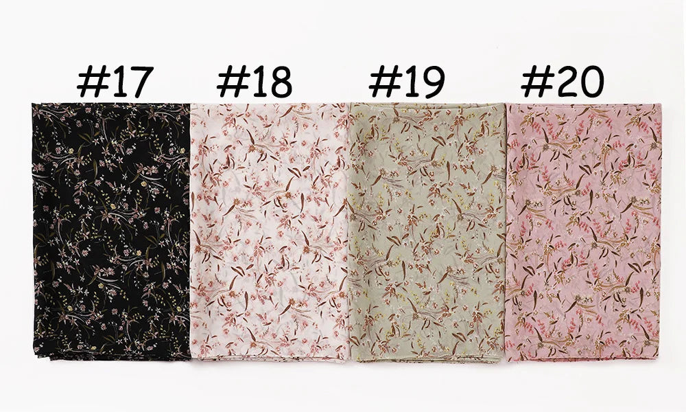 New Printed Hijabs Shawl Bubble Chiffon Hijabs Woman Design Flower Shawls Muslim Scarves Headscarf Wraps Turbans Long Scarves