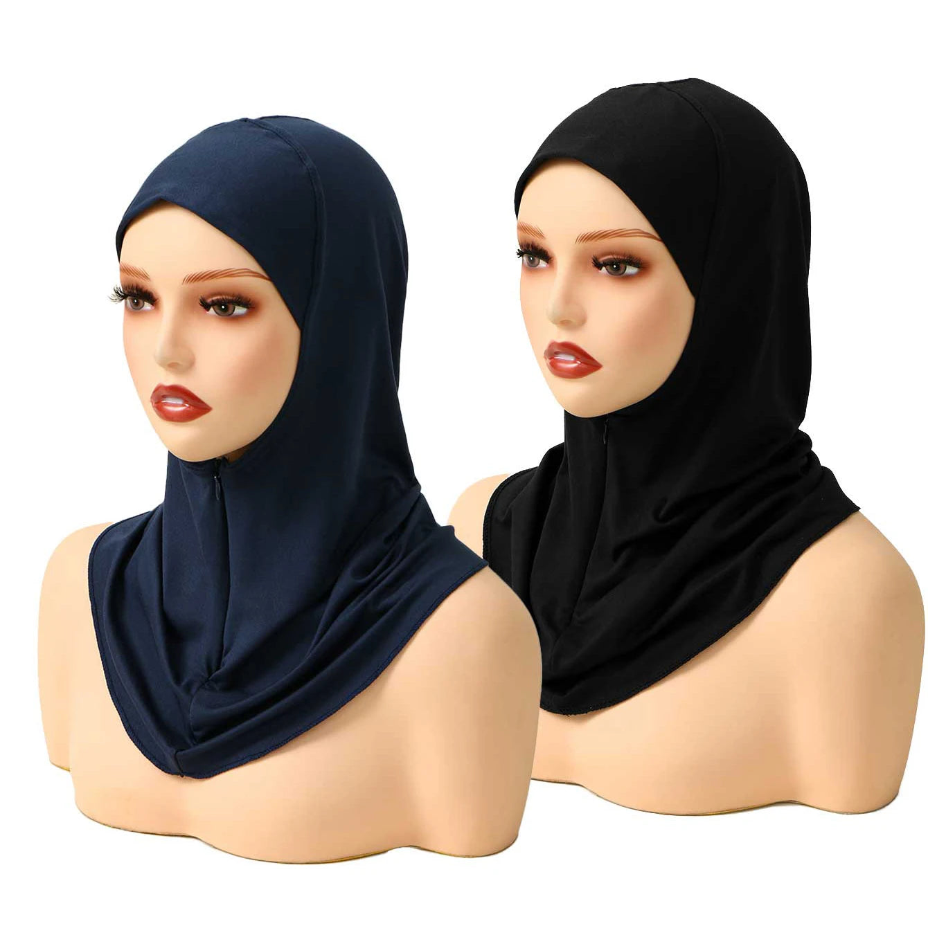 New Design Muslim Women Soild Instant Hijab With Hidden Zipper Middle East Jilbab Adjustable Prayer Hijab Cotton Modal Inner Cap