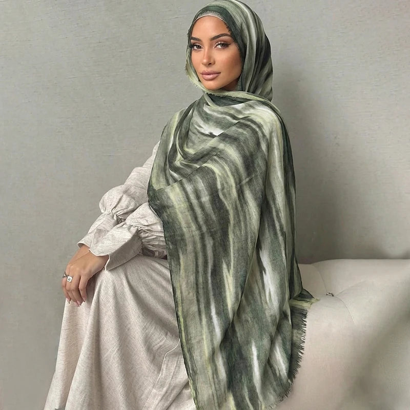 Ramadan Watercolor Modal Hijab Women Bohemian Watercolor Soft Muslim Hijabs Floral Breathable Shawl Wrap Scarf Headscarf Warm