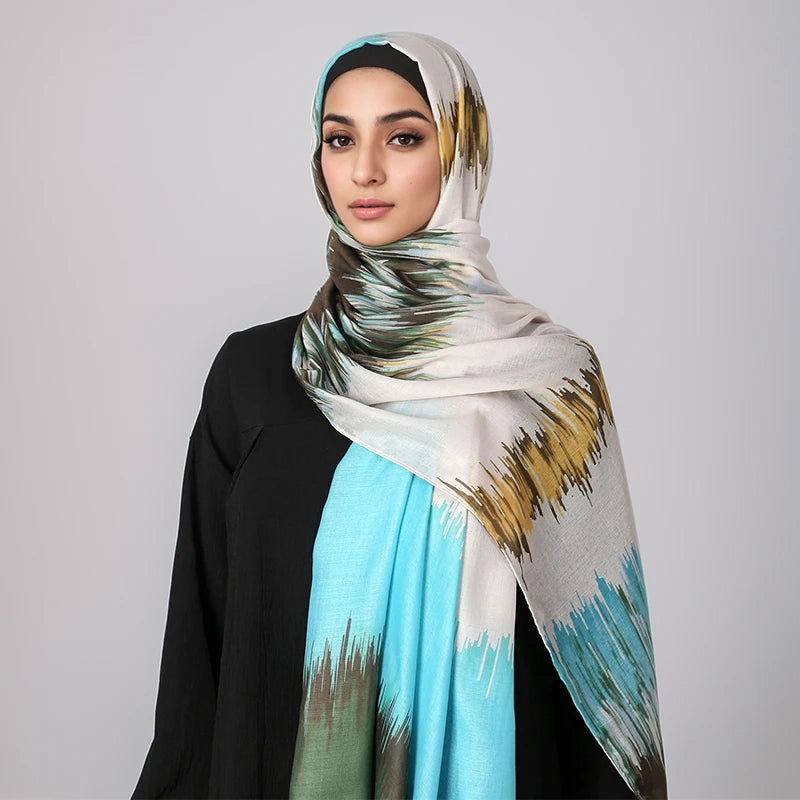 New Women's Watercolor Hijab Scarf Bandana Headband Vintage Luxury Beach 180cm Long Handkerchief Bohemia Muslim Accessories 2025