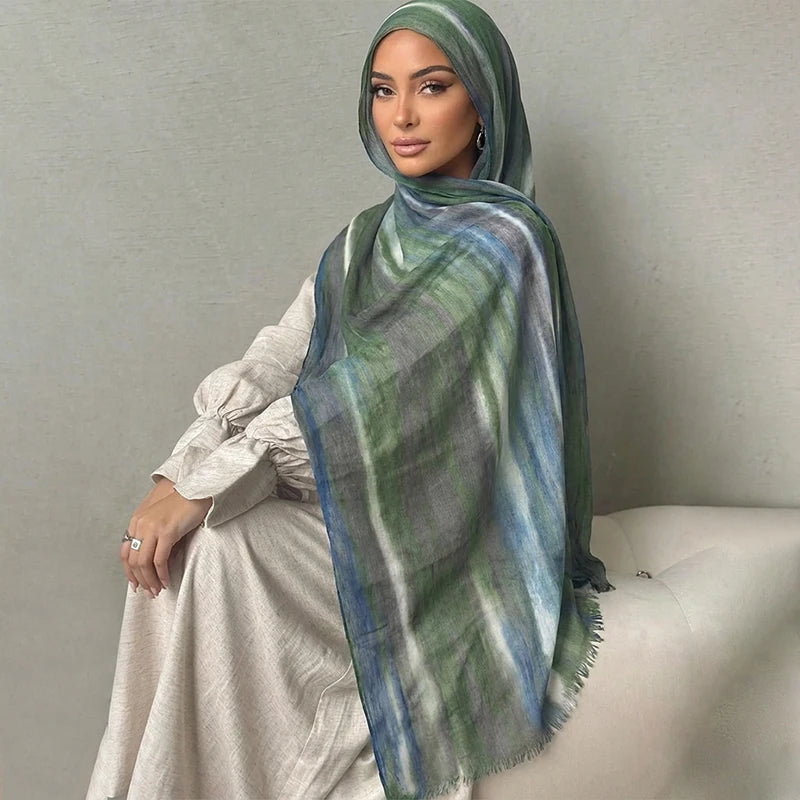 Ramadan Watercolor Modal Hijab Women Bohemian Watercolor Soft Muslim Hijabs Floral Breathable Shawl Wrap Scarf Headscarf Warm