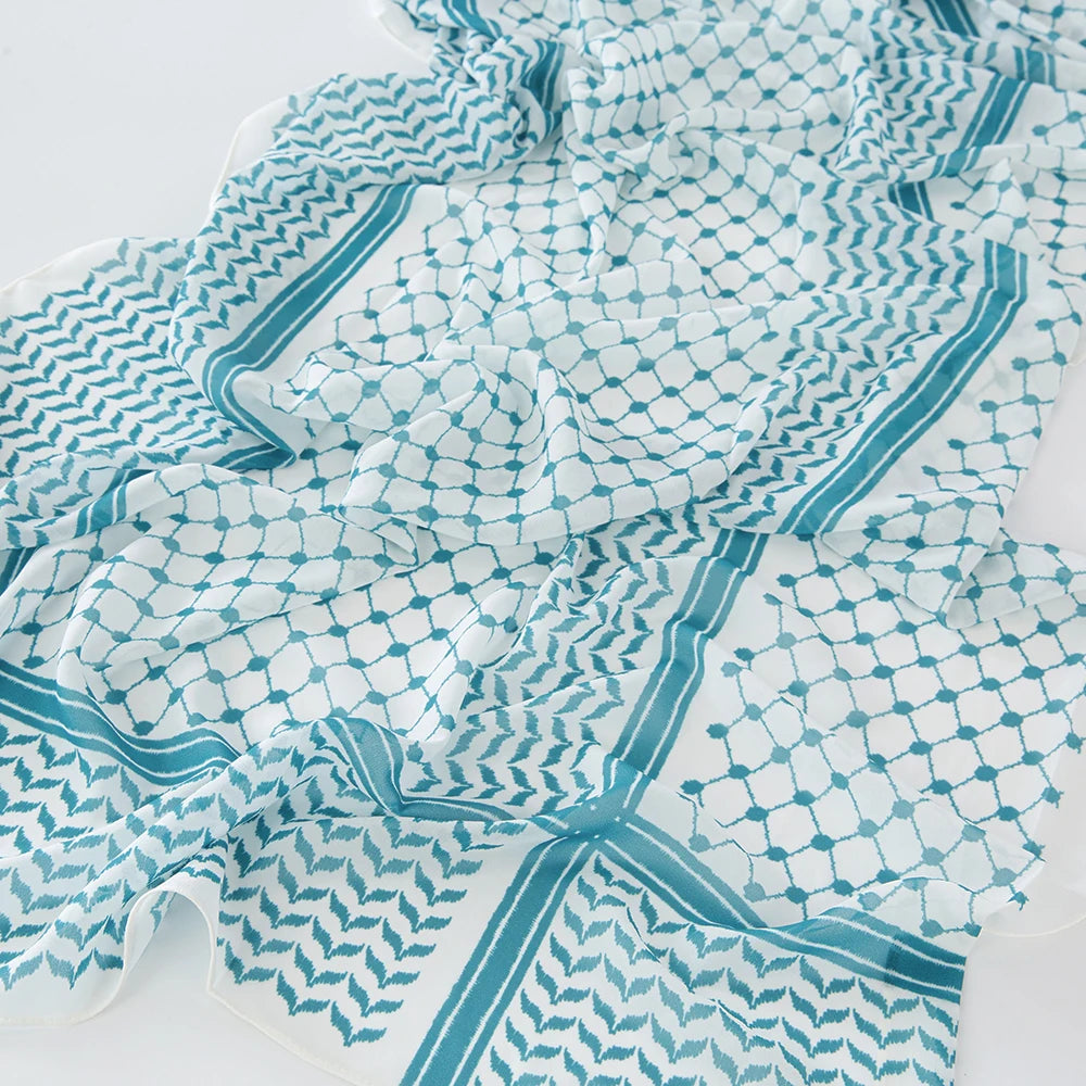 11 Color Muslim Keffiyeh Hijab Chiffon Print Shawl kufiyya Saudi Fashion Lady Soft Headwraps Geometric Style Arab kaffiyeh Scarf