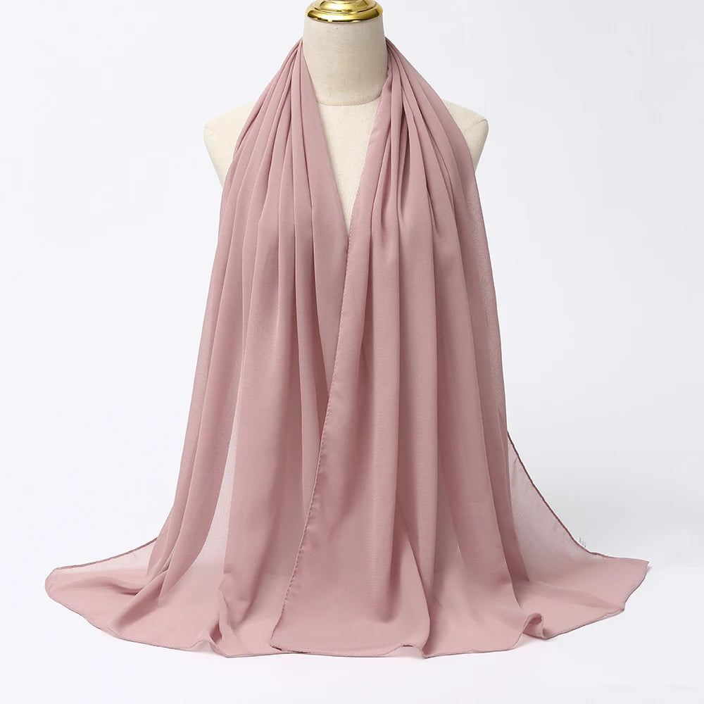 Muslim Chiffon Hijabs For Woman Long Solid Color Head Wrap For Women Shawls Scarves Ladies Muslim Veil Hijab