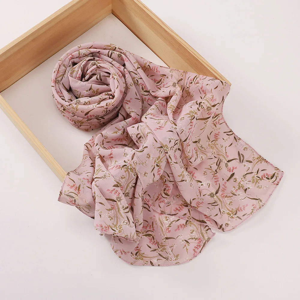 New Printed Hijabs Shawl Bubble Chiffon Hijabs Woman Design Flower Shawls Muslim Scarves Headscarf Wraps Turbans Long Scarves