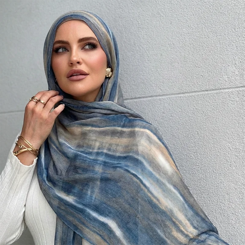 Ramadan Watercolor Modal Hijab Women Bohemian Watercolor Soft Muslim Hijabs Floral Breathable Shawl Wrap Scarf Headscarf Warm