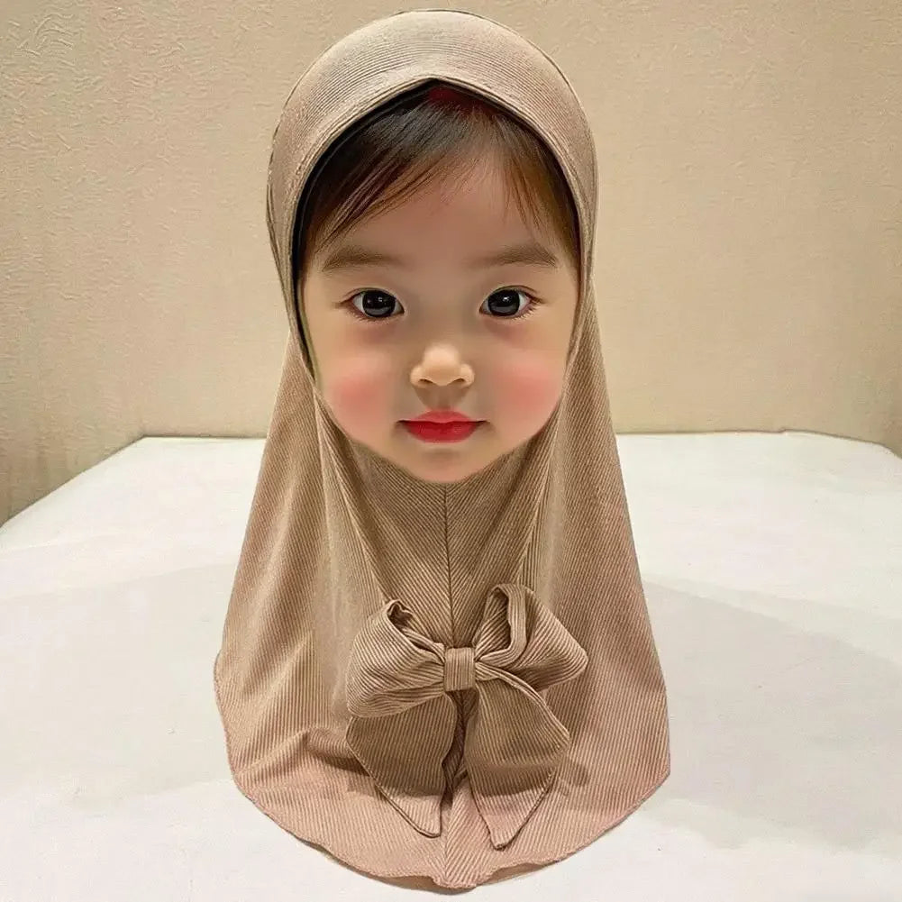 For 2 To 6 Years Old Children Fabric Type Muslim Kids Girls Hijab Vertical Stripe Worship Hat Summer Accessory