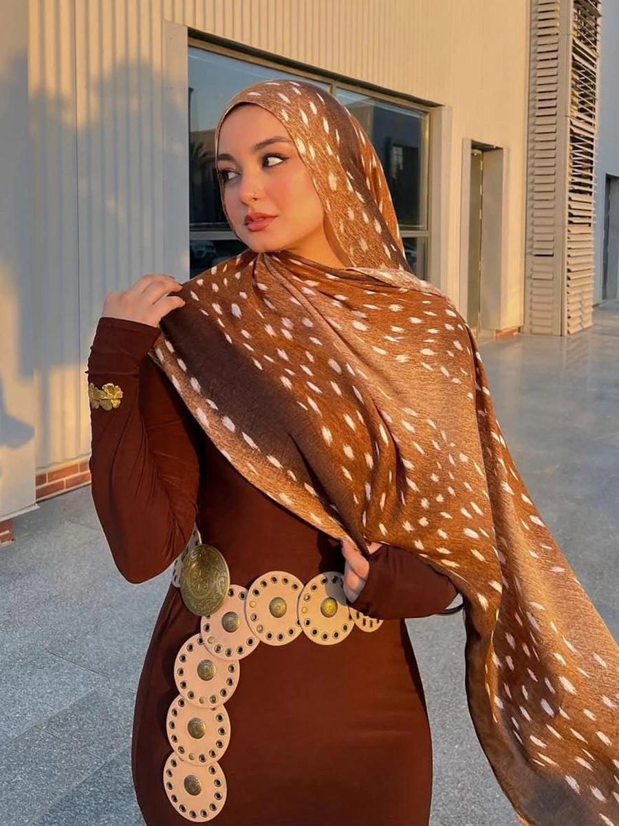 1Pcs Muslim Watercolour Print Hijabs Women Islamic Ramadan Headscarf Deer Cotton Foulard Femme Shawl Wrap Foulard Bandana 2026