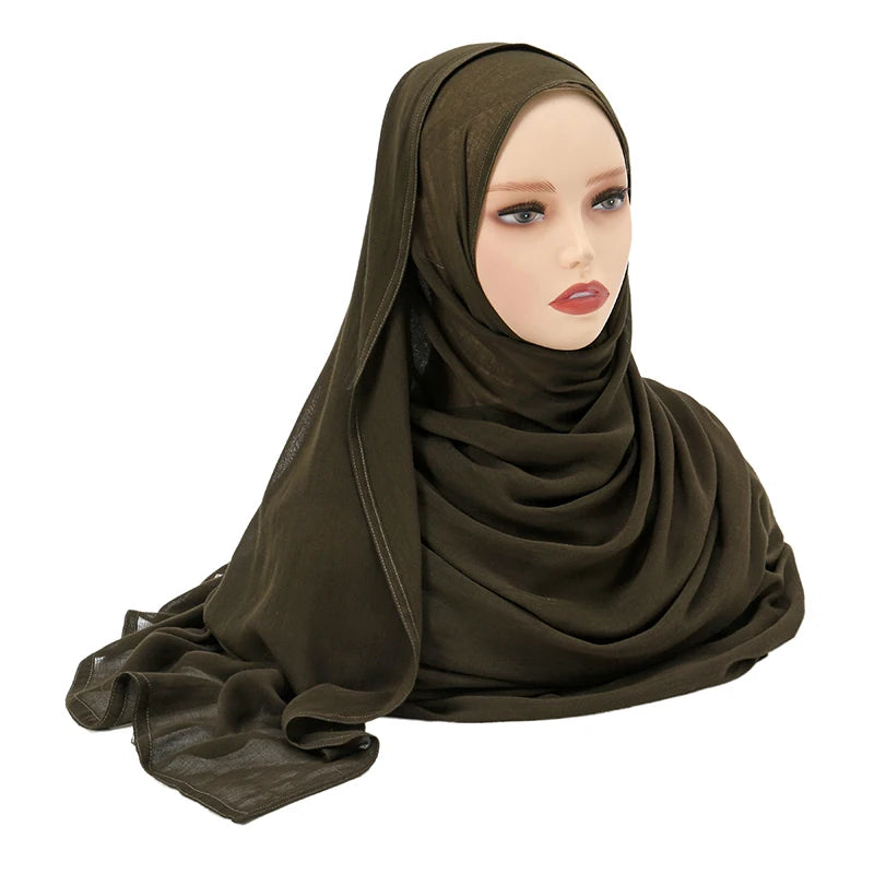 Rayon Viscose Muslim Woman Hijab Cotton Plain Musulman Scarves Solid Islamic Shawls and Wraps Soft Women's Turban Headband Veil