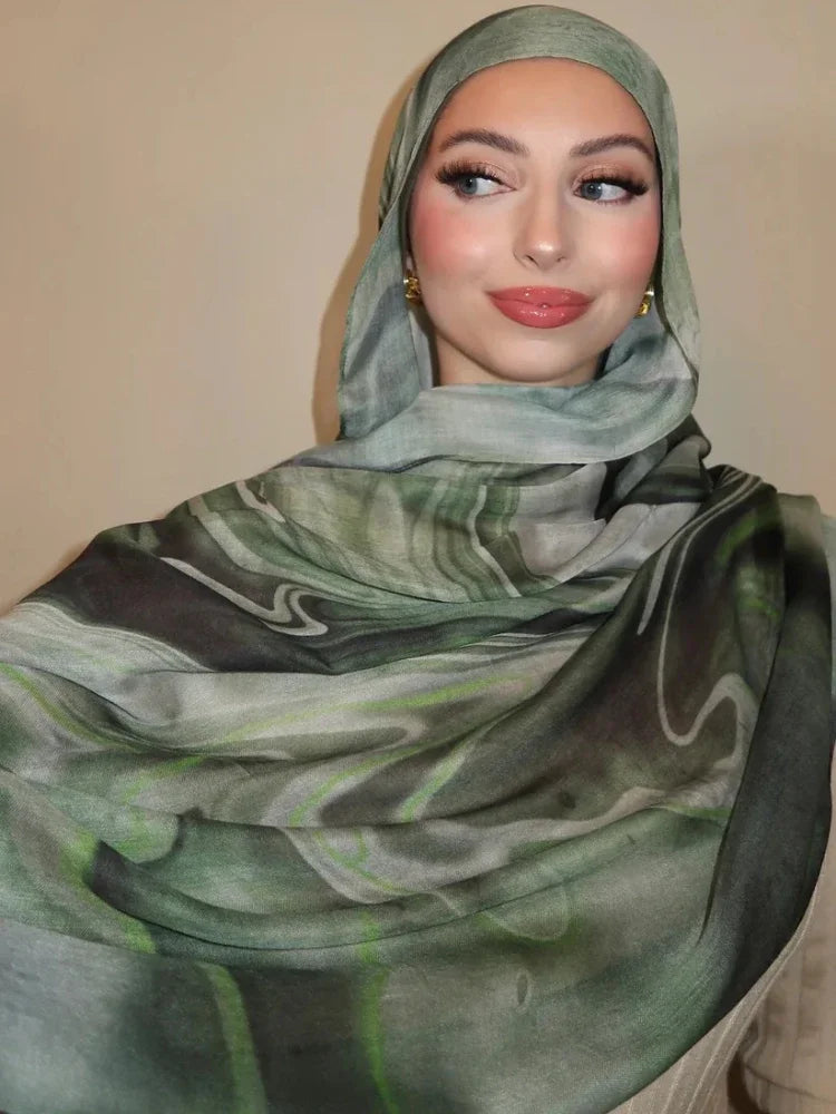 New Watercolor Hijabs for Women Floral  Print Hijab Scarf Breathable Soft Long Fashion Scarves Headscarf Paisley Muslim