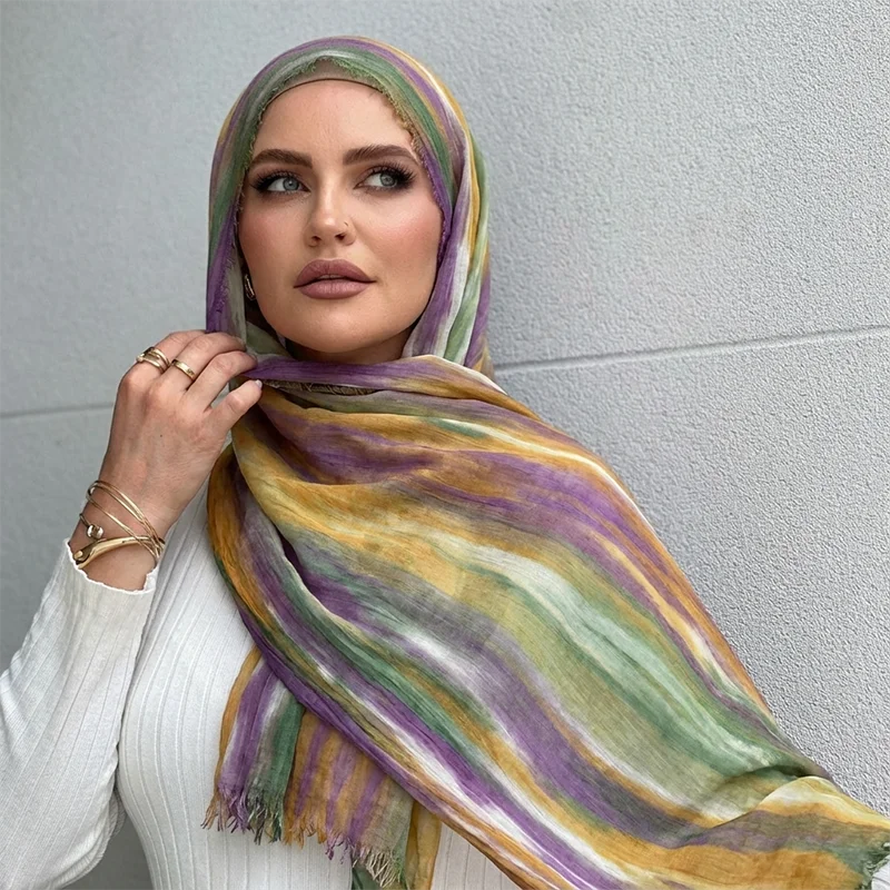 Ramadan Watercolor Modal Hijab Women Bohemian Watercolor Soft Muslim Hijabs Floral Breathable Shawl Wrap Scarf Headscarf Warm