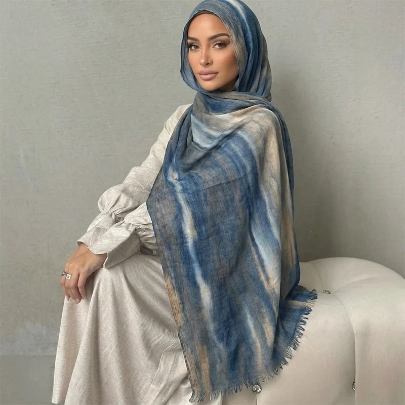 Ramadan Watercolor Modal Hijab Women Bohemian Watercolor Soft Muslim Hijabs Floral Breathable Shawl Wrap Scarf Headscarf Warm