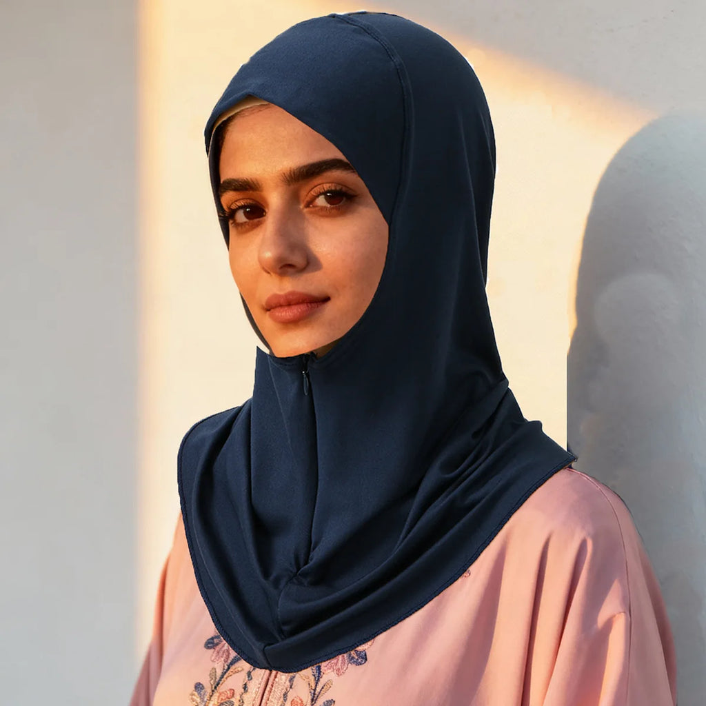 New Design Muslim Women Soild Instant Hijab With Hidden Zipper Middle East Jilbab Adjustable Prayer Hijab Cotton Modal Inner Cap