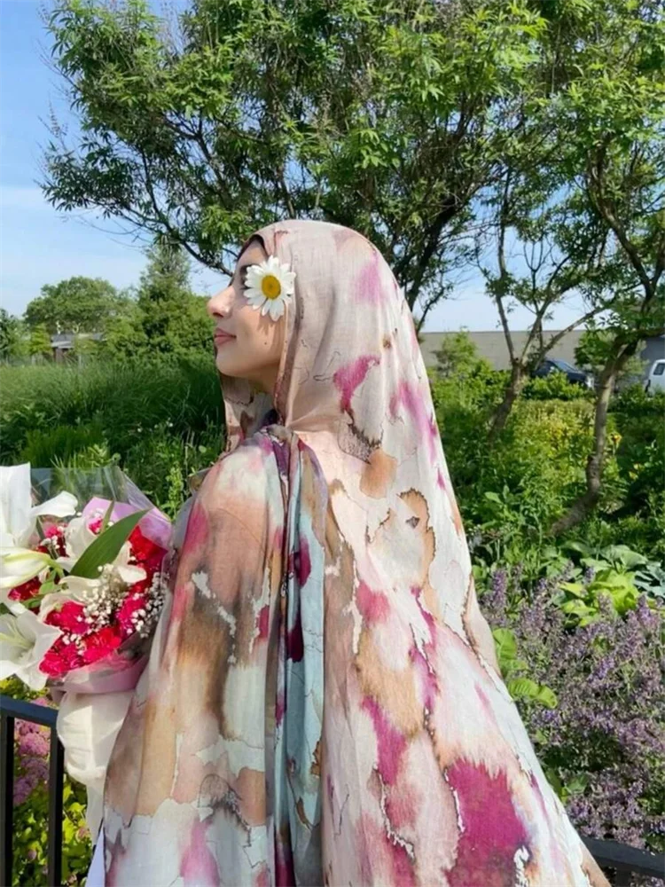 1Pcs New Watercolor Print Hijab Islam Ramadan Women Bohemian Soft Muslim Hijabs Foulard Arab Femme Shawl Wrap Scarf Headscarf