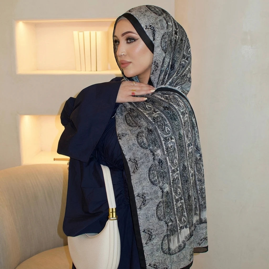 Ramadan Muslim Hijabs for Women Spring Watercolour Shawl Soft Muslim Eid Hijabs Modal Cotton Wrap Ialamic Headscarf Ramadan