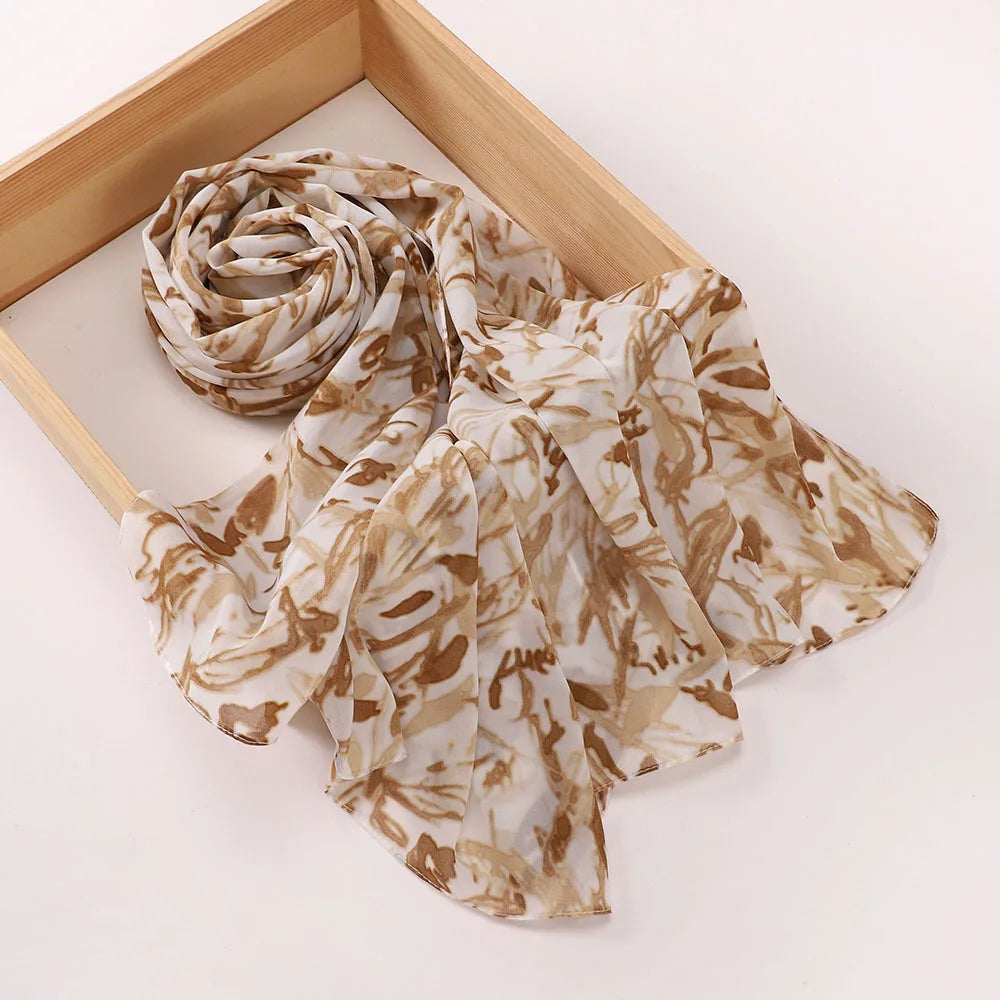 New Printed Hijabs Shawl Bubble Chiffon Hijabs Woman Design Flower Shawls Muslim Scarves Headscarf Wraps Turbans Long Scarves