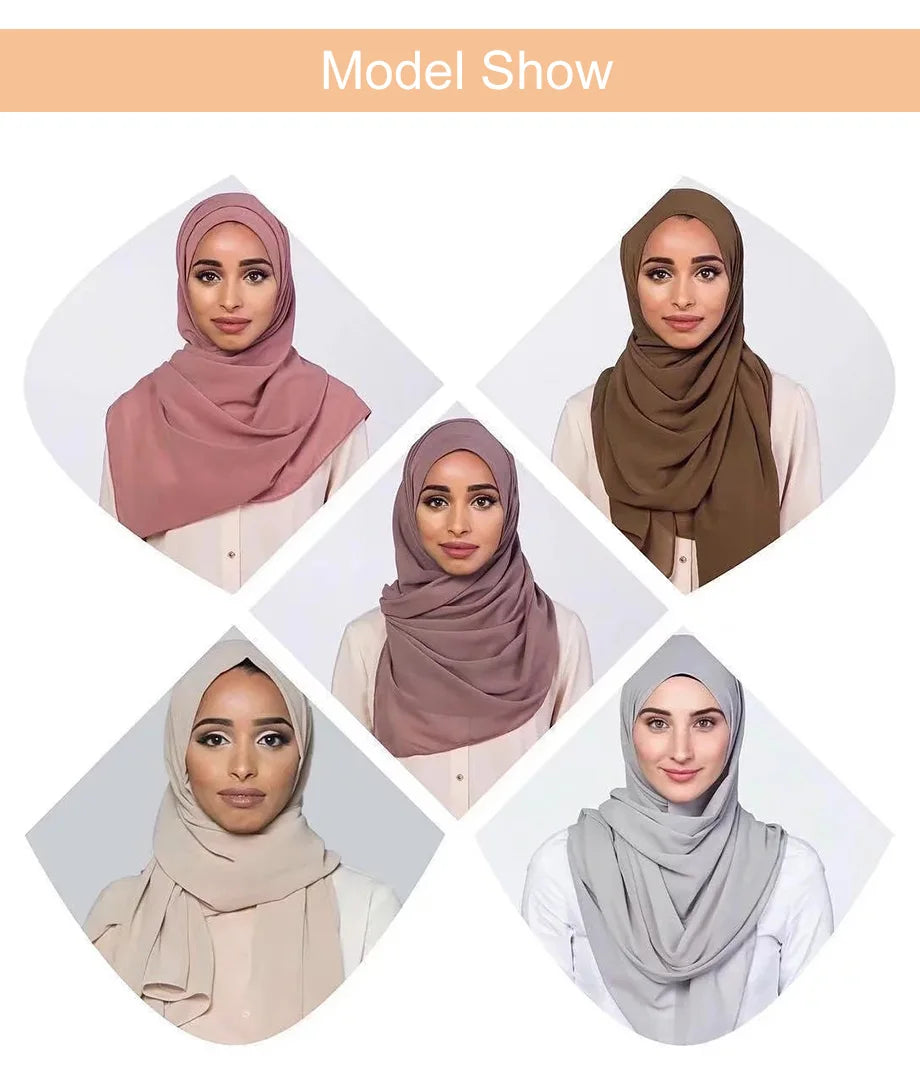 Muslim Chiffon Hijabs For Woman Long Solid Color Head Wrap For Women Shawls Scarves Ladies Muslim Veil Hijab