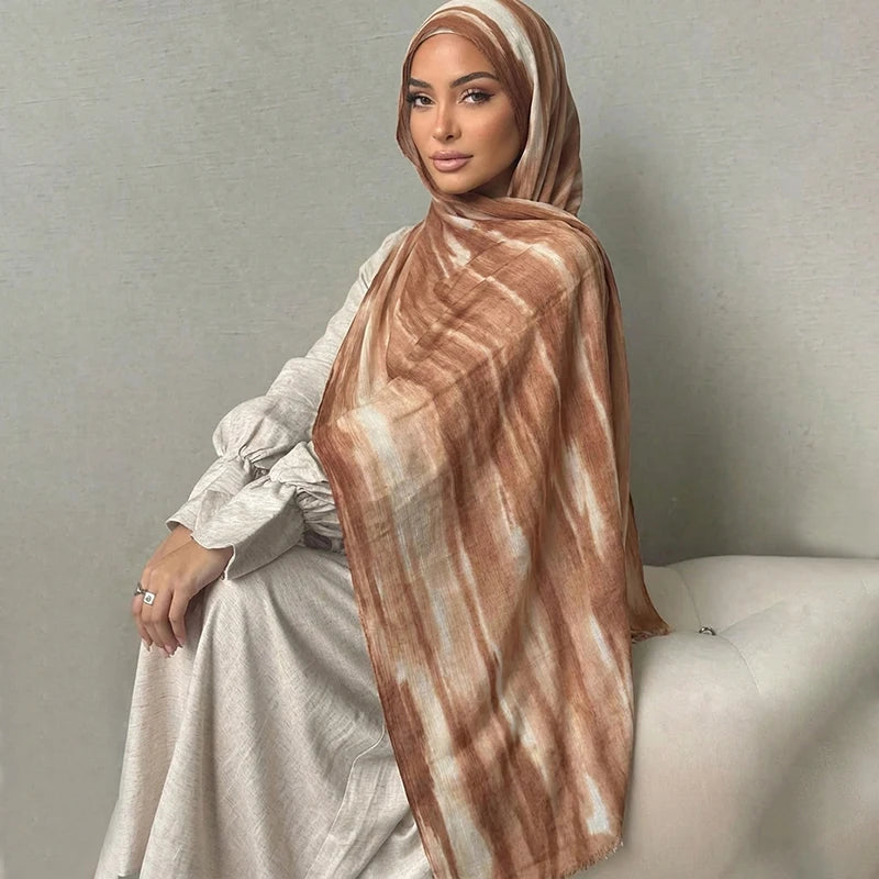 Ramadan Watercolor Modal Hijab Women Bohemian Watercolor Soft Muslim Hijabs Floral Breathable Shawl Wrap Scarf Headscarf Warm