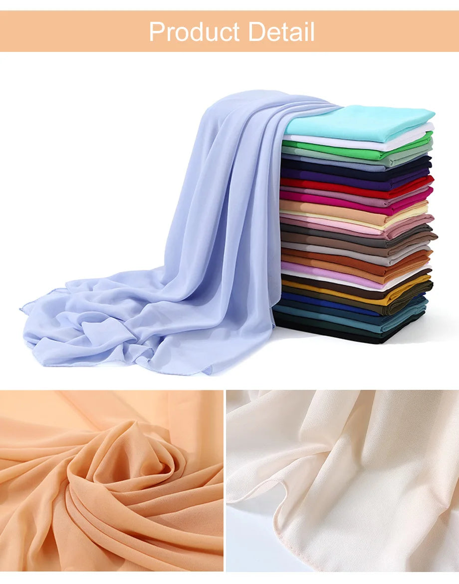 Muslim Chiffon Hijabs For Woman Long Solid Color Head Wrap For Women Shawls Scarves Ladies Muslim Veil Hijab