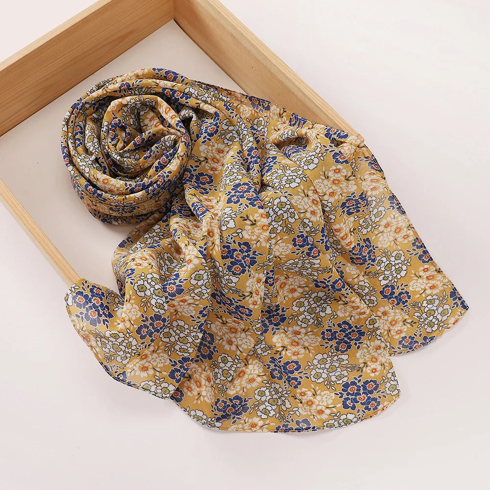 New Printed Hijabs Shawl Bubble Chiffon Hijabs Woman Design Flower Shawls Muslim Scarves Headscarf Wraps Turbans Long Scarves