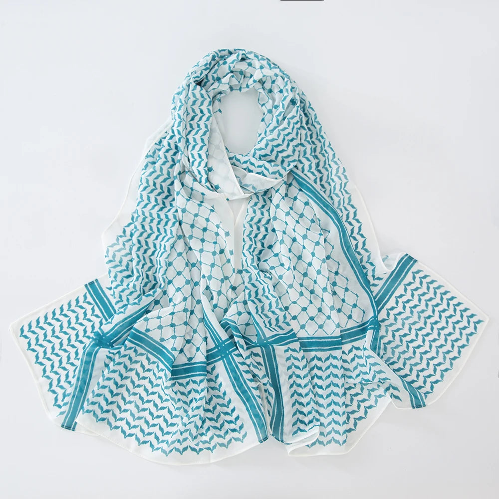 11 Color Muslim Keffiyeh Hijab Chiffon Print Shawl kufiyya Saudi Fashion Lady Soft Headwraps Geometric Style Arab kaffiyeh Scarf