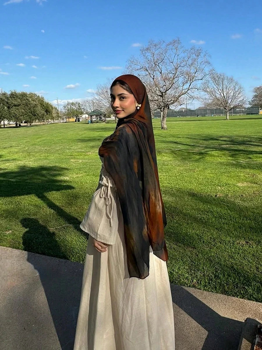 1Pcs Muslim Watercolour Print Hijabs Women Islamic Ramadan Headscarf Deer Cotton Foulard Femme Shawl Wrap Foulard Bandana 2026
