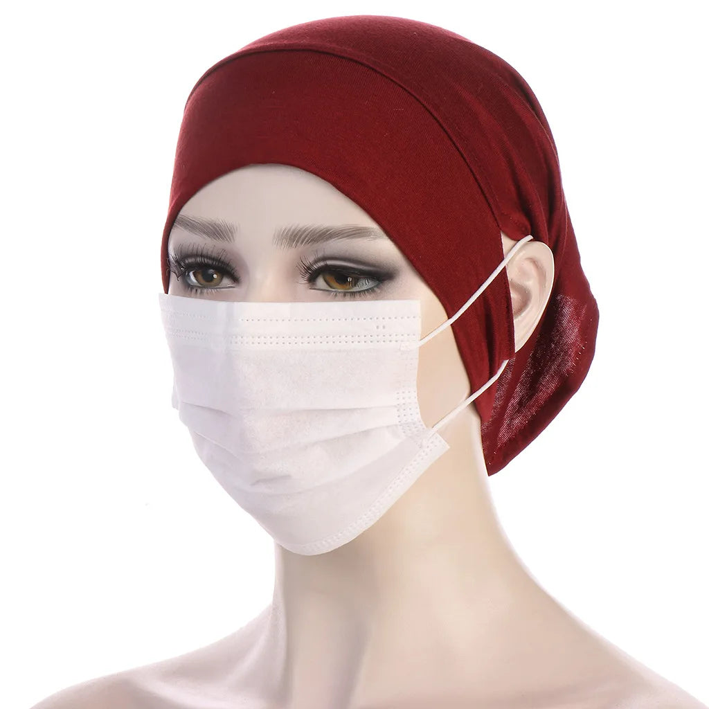 Trendy Women's Hijab Islamic Under Scarf Ready Solid Color Undercap With Ear Hole Hijab Caps Bandanas Cap Under Caps For Hijabs