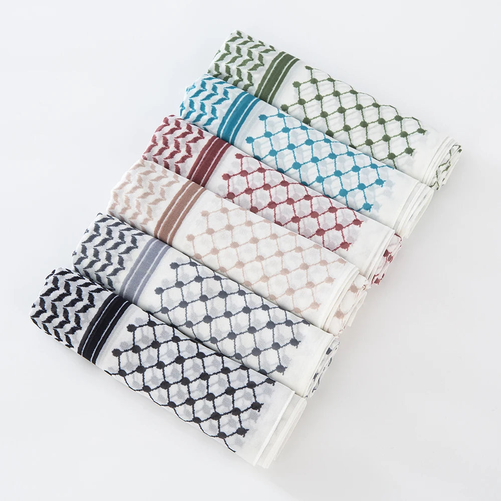 11 Color Muslim Keffiyeh Hijab Chiffon Print Shawl kufiyya Saudi Fashion Lady Soft Headwraps Geometric Style Arab kaffiyeh Scarf
