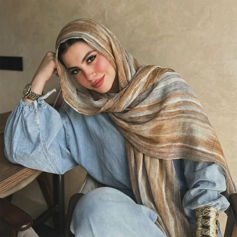 Ramadan Watercolor Modal Hijab Women Bohemian Watercolor Soft Muslim Hijabs Floral Breathable Shawl Wrap Scarf Headscarf Warm