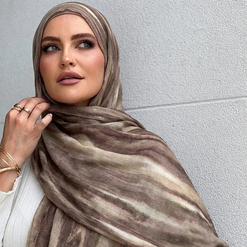 Ramadan Watercolor Modal Hijab Women Bohemian Watercolor Soft Muslim Hijabs Floral Breathable Shawl Wrap Scarf Headscarf Warm