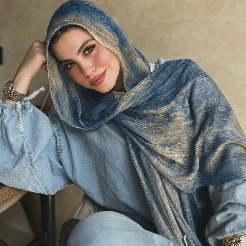 Ramadan Watercolor Modal Hijab Women Bohemian Watercolor Soft Muslim Hijabs Floral Breathable Shawl Wrap Scarf Headscarf Warm