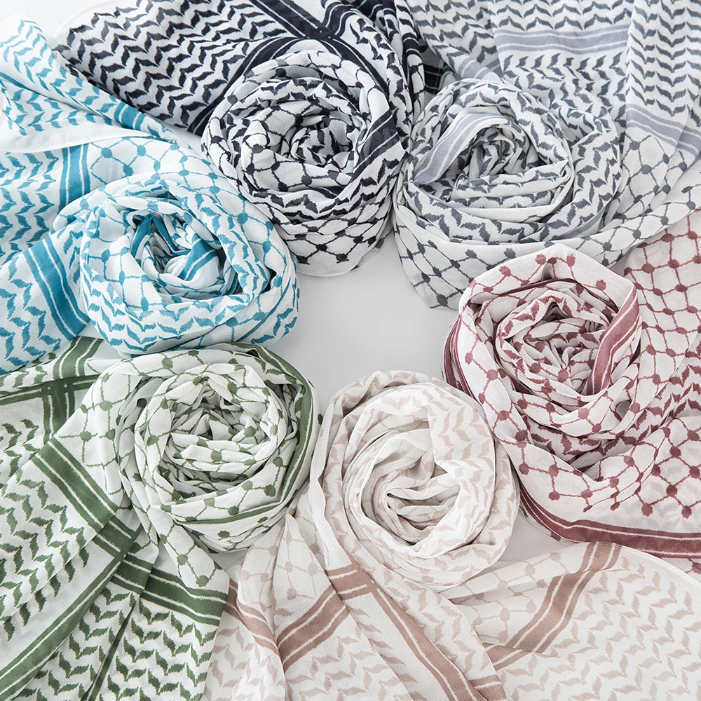 11 Color Muslim Keffiyeh Hijab Chiffon Print Shawl kufiyya Saudi Fashion Lady Soft Headwraps Geometric Style Arab kaffiyeh Scarf