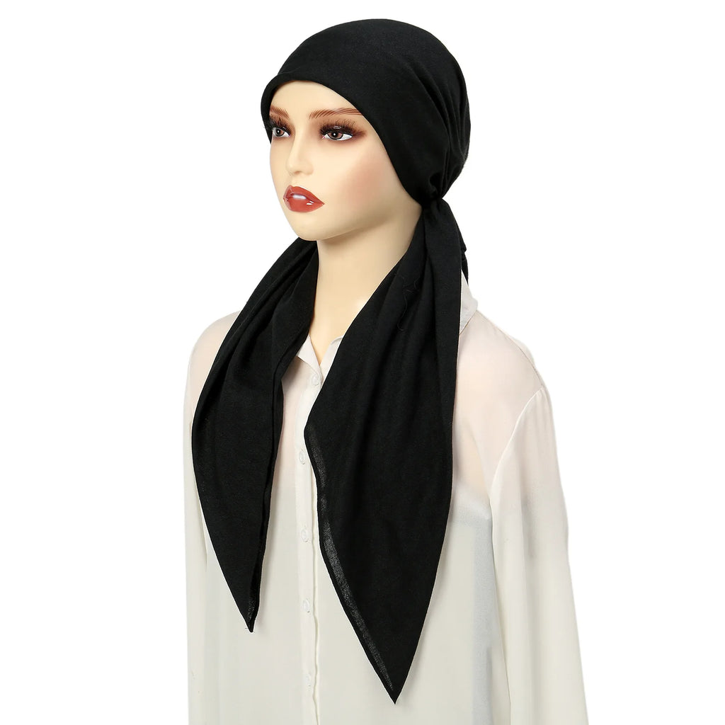 Ramadan Solid Color Soft Elastic Women's Hijab Muslim Ladies Turban Bonnet Long Tail Head Wrap Head Scarf Indian Hats