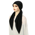 Ramadan Solid Color Soft Elastic Women's Hijab Muslim Ladies Turban Bonnet Long Tail Head Wrap Head Scarf Indian Hats