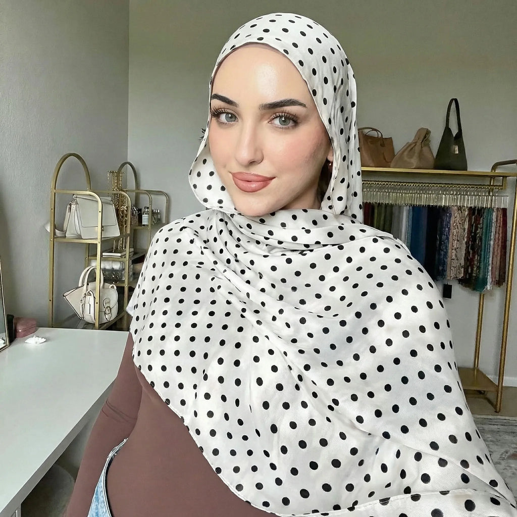 Bohemian Dot Print Hijabs Women Watercolour Shawl Soft Muslim Hijabs Modal Cotton Wrap Beach Sun-Protection Headscarf Ramadan