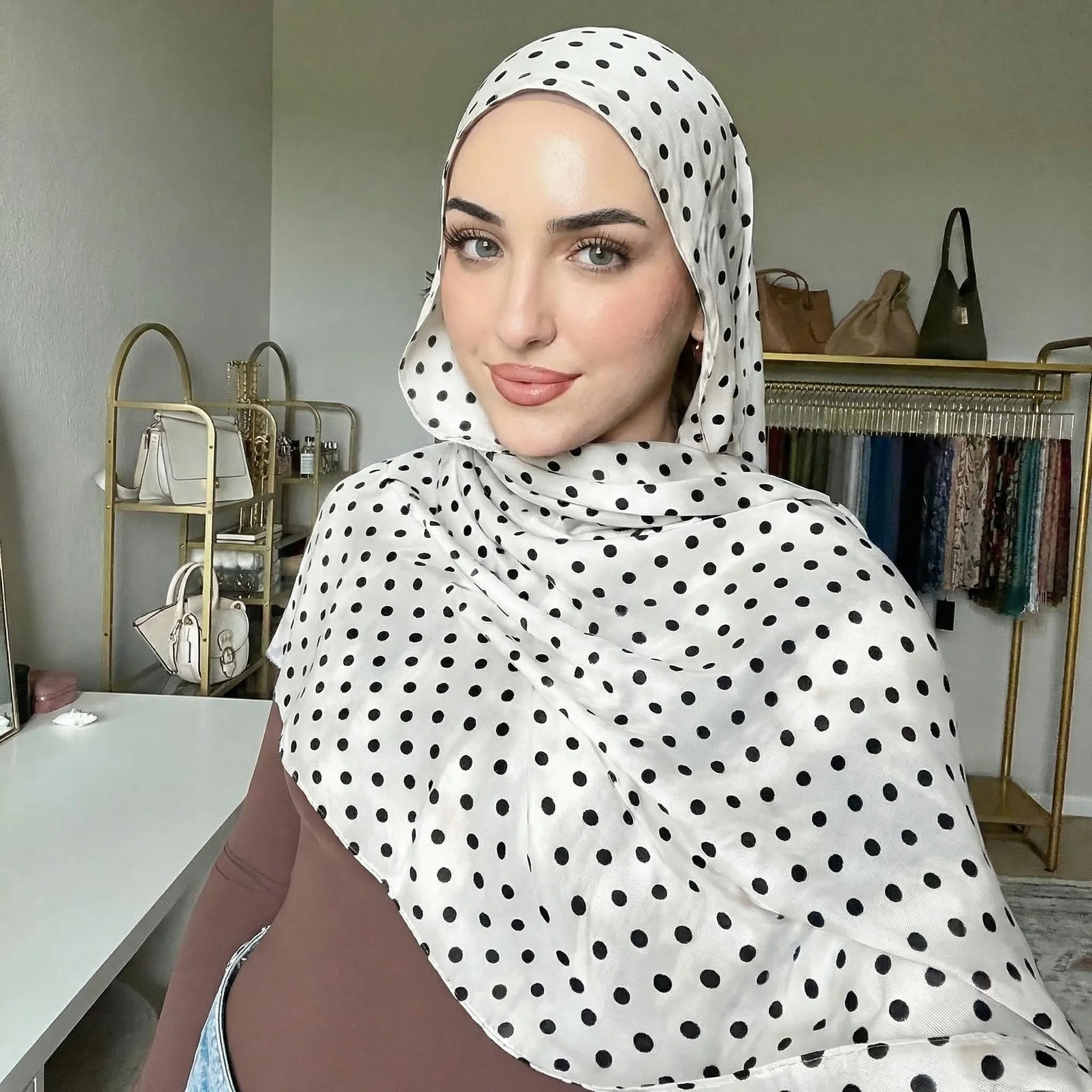 Bohemian Dot Print Hijabs Women Watercolour Shawl Soft Muslim Hijabs Modal Cotton Wrap Beach Sun-Protection Headscarf Ramadan