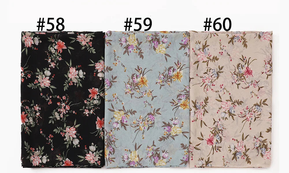 New Printed Hijabs Shawl Bubble Chiffon Hijabs Woman Design Flower Shawls Muslim Scarves Headscarf Wraps Turbans Long Scarves