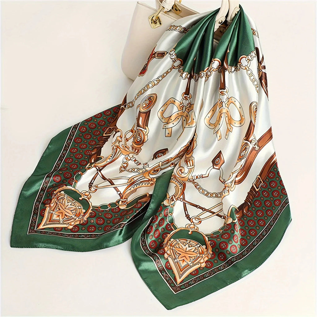Chain Printed Square Hijab Scarf Stylish Thin Satin Shawl Elegant Style Sunscreen Headscarf For Women