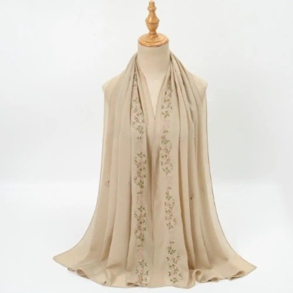 Simple Floral Embroidered Tudung Shawl, Soft Breathable Lightweight Scarf for Muslim Women Daily Wear Headscarf Accessories