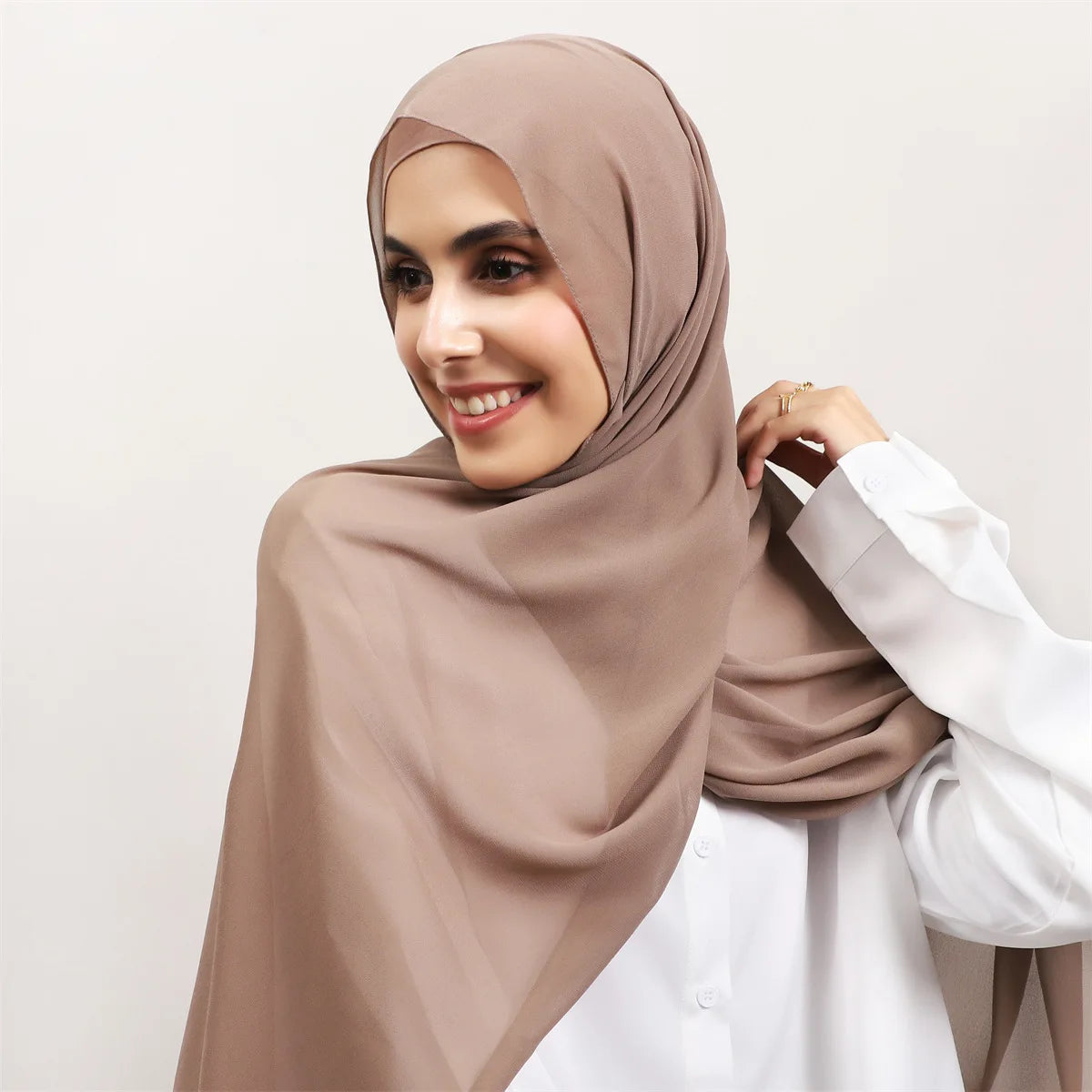 ONE TO WAN Premium Chiffon Hijab With Bulit-in Magnets Solid Color Easy To Wear Shawl Wrap With Undercap For Muslim Women