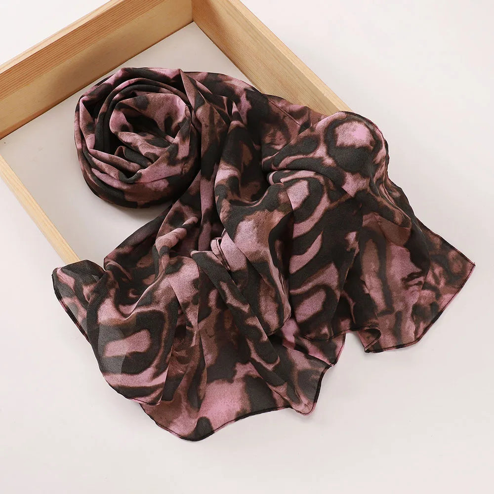 New Printed Hijabs Shawl Bubble Chiffon Hijabs Woman Design Flower Shawls Muslim Scarves Headscarf Wraps Turbans Long Scarves