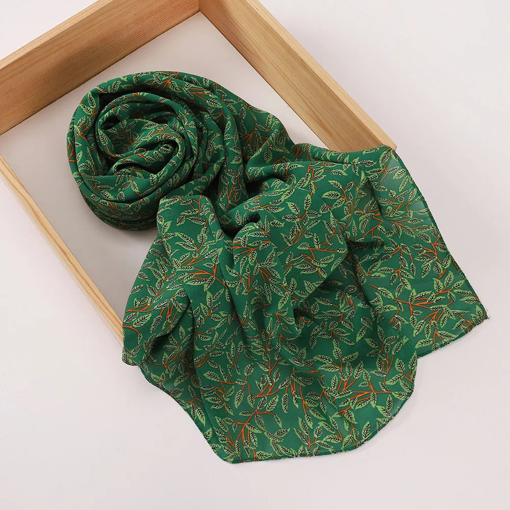 New Printed Hijabs Shawl Bubble Chiffon Hijabs Woman Design Flower Shawls Muslim Scarves Headscarf Wraps Turbans Long Scarves