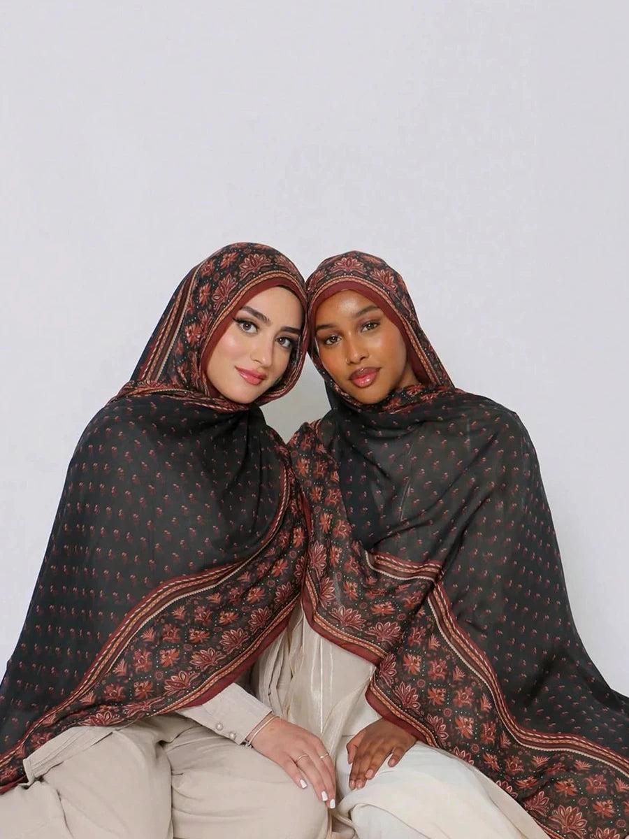 Islam Ramadan Muslim Hijabs Watercolor Print Hijab for Women Bohemian Cotton Headscarf Foulard Femme Prayer Shawl Wrap Ramadan