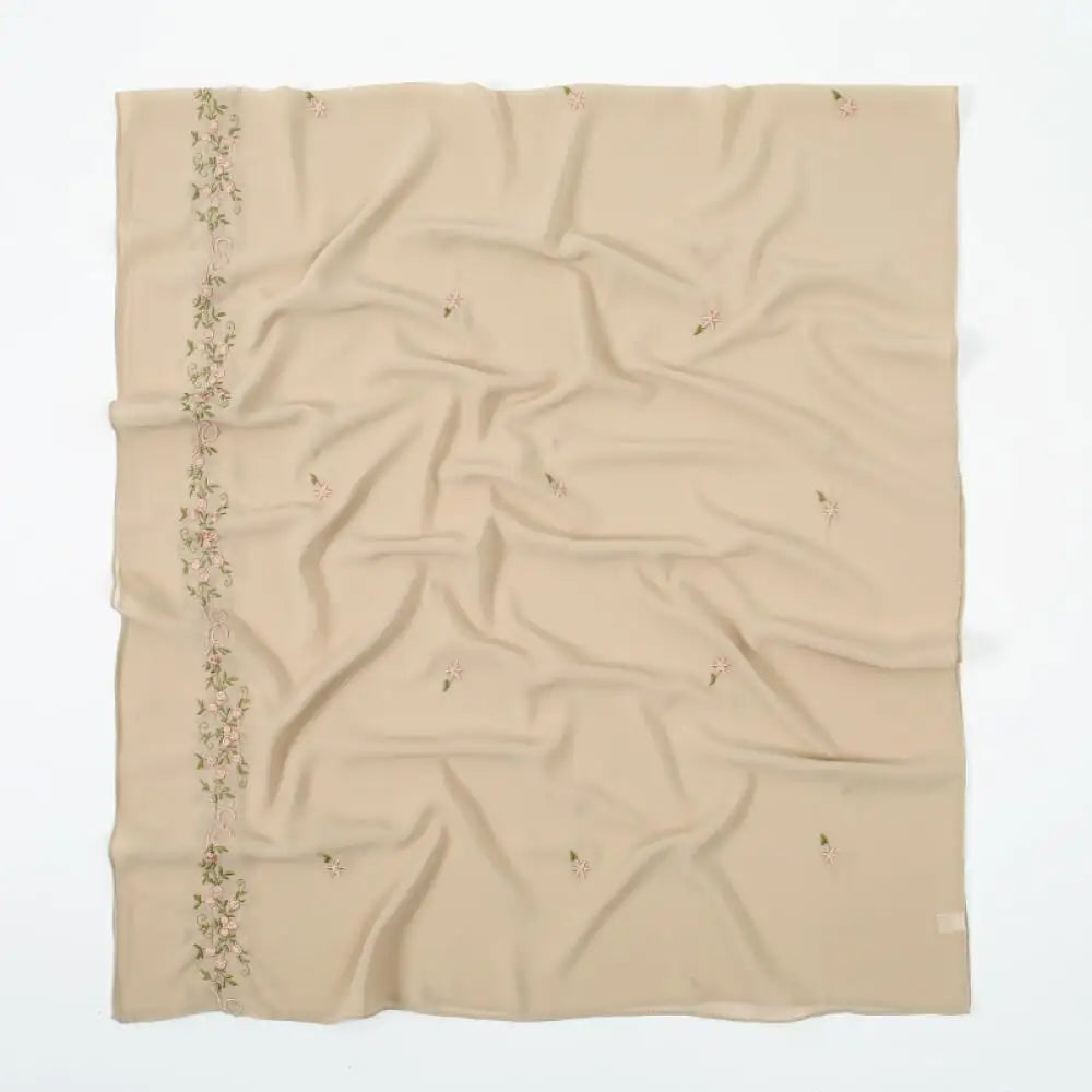 Simple Floral Embroidered Tudung Shawl, Soft Breathable Lightweight Scarf for Muslim Women Daily Wear Headscarf Accessories